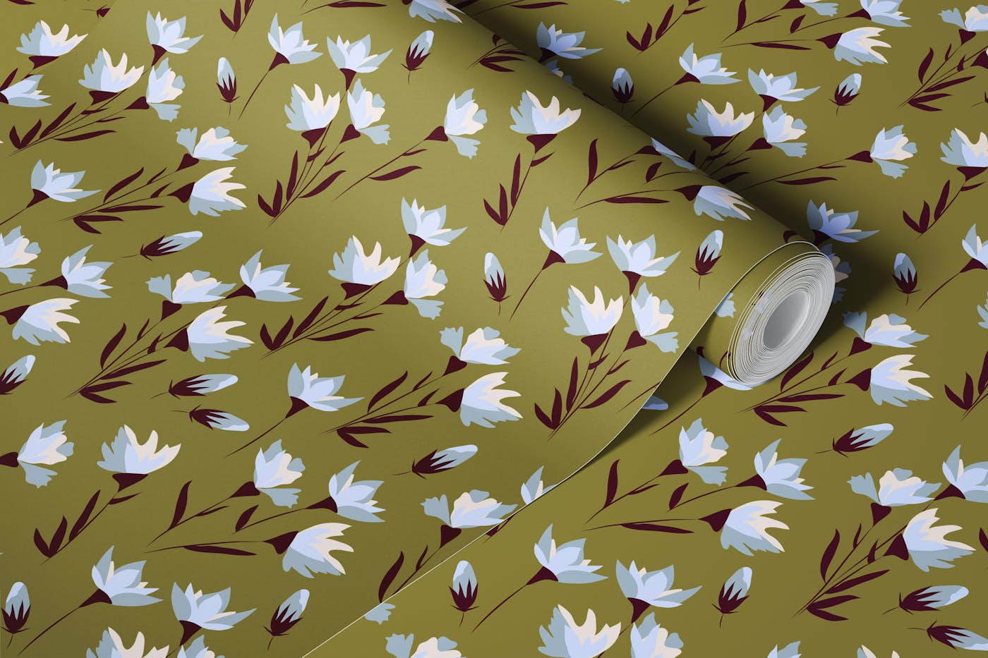 Olive Spring Bouquet wallpaper roll