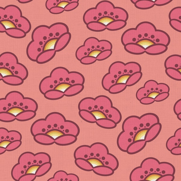 Groovy Cherry Blossoms on Retro Pink