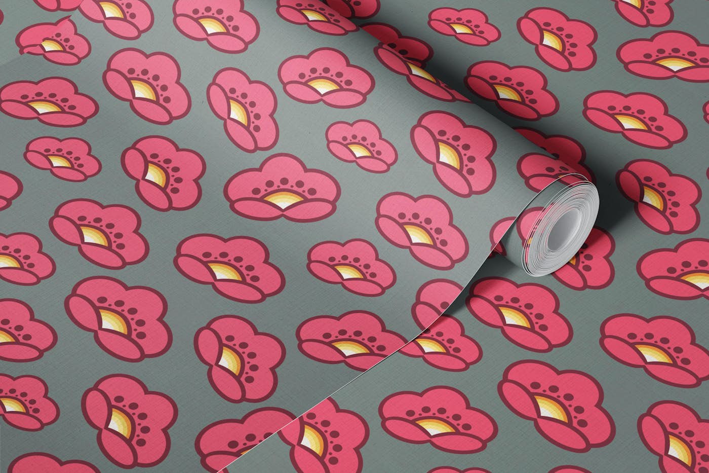 Retro Floral Vibes Gray Background wallpaper roll