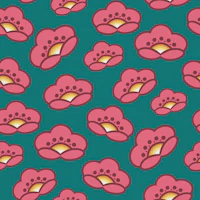 Pink Retro Cherry Blossoms on Green Teal wallpaper