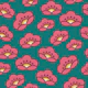 Pink Retro Cherry Blossoms on Green Teal
