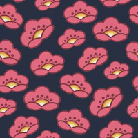 Pink Retro Cherry Blossom on Dark Blue wallpaper