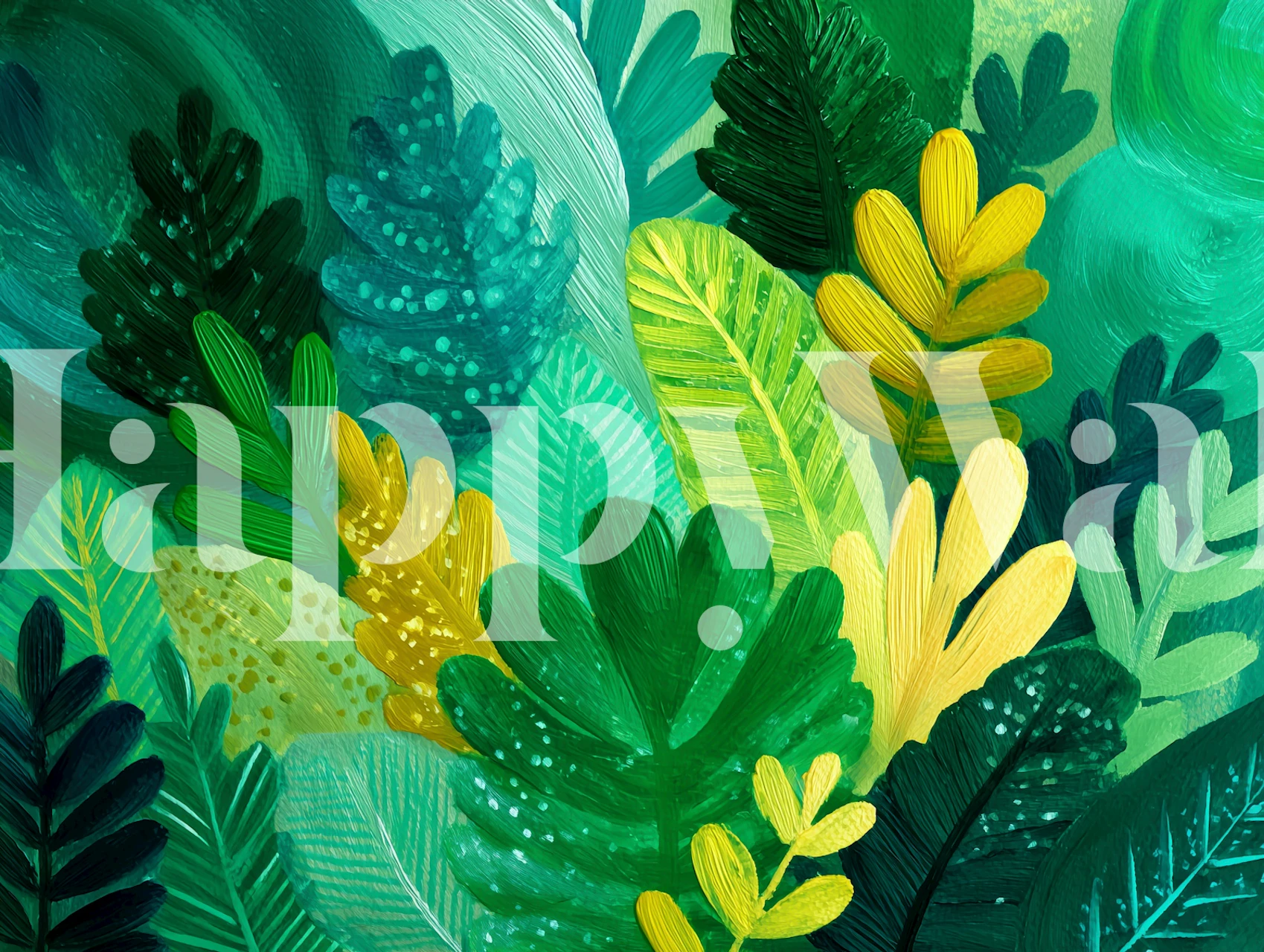 Emerald Leaves Canvas wallpaper in a room