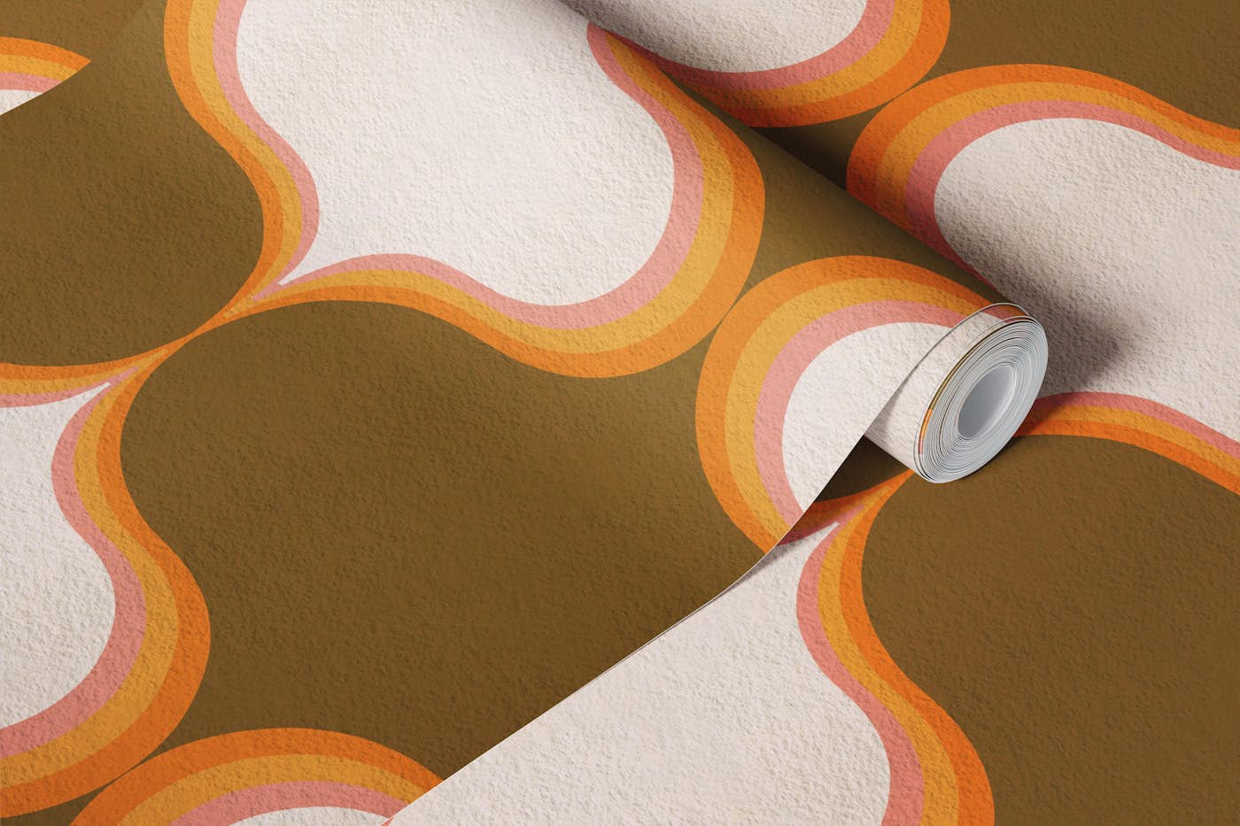 Retro Earth Tones Medallion on Ochre wallpaper roll