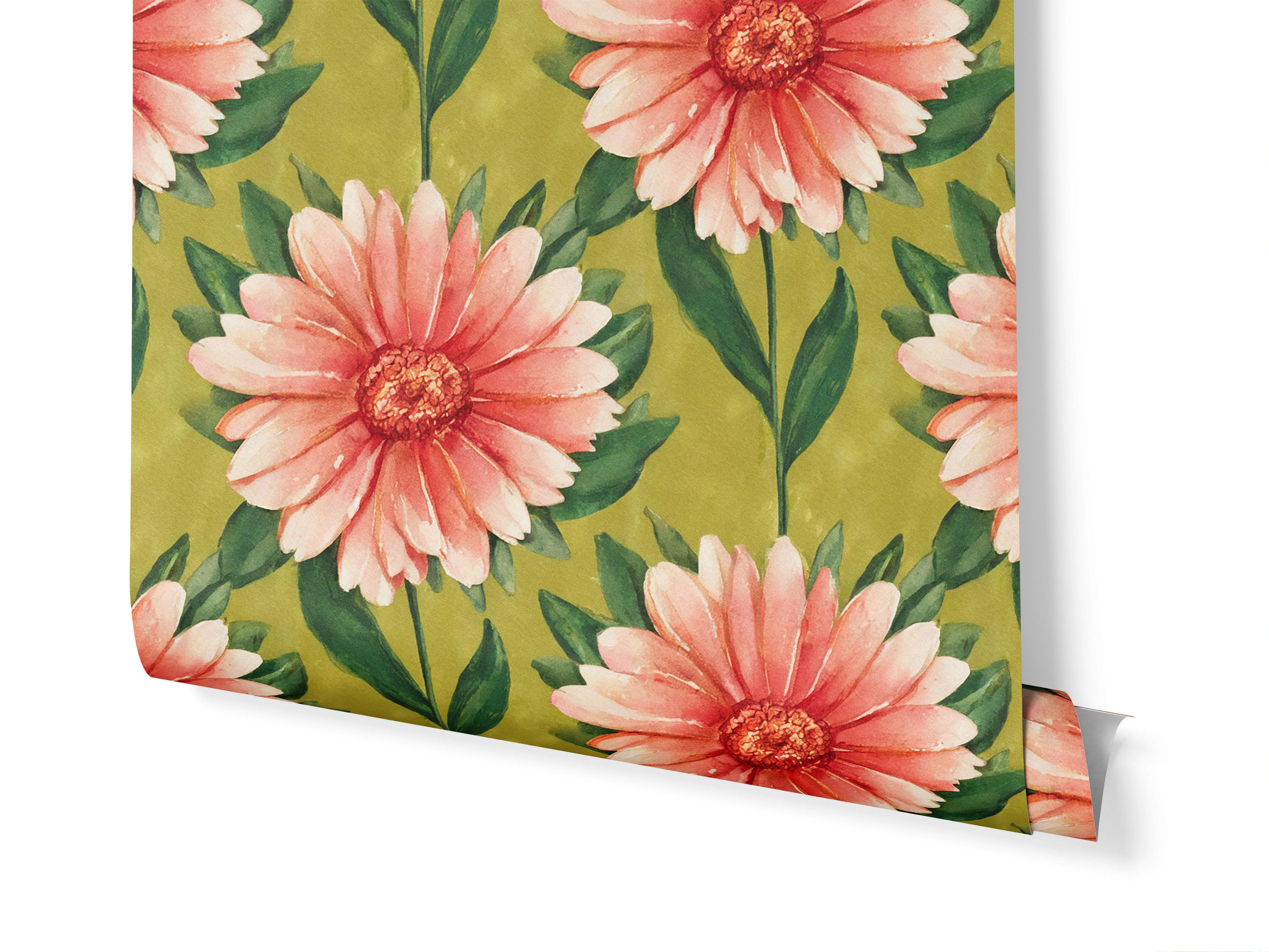 Pink and Green Flower Garden wallpaper roll