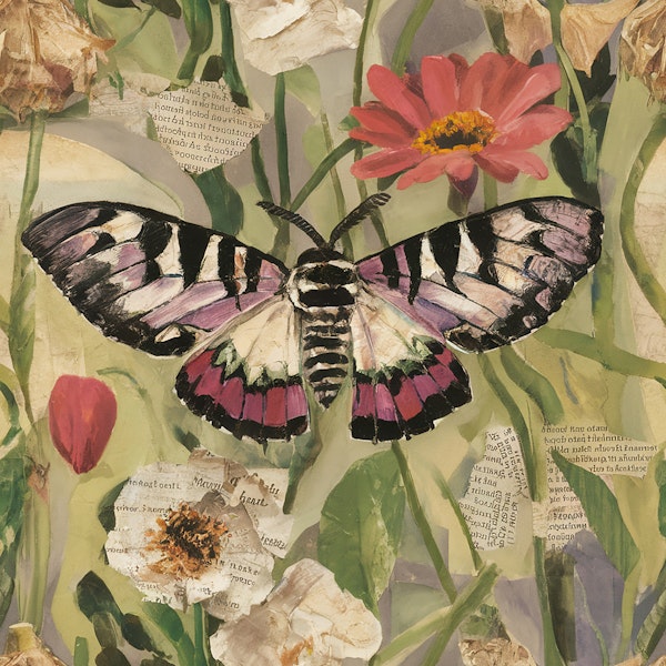 Butterfly and Flowers Collage Muted Tones