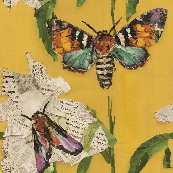 Butterfly Moth Collage on Bright Yellow
