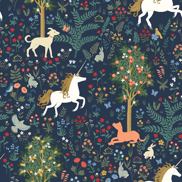 Unicorns garden - navy - jumbo large scale