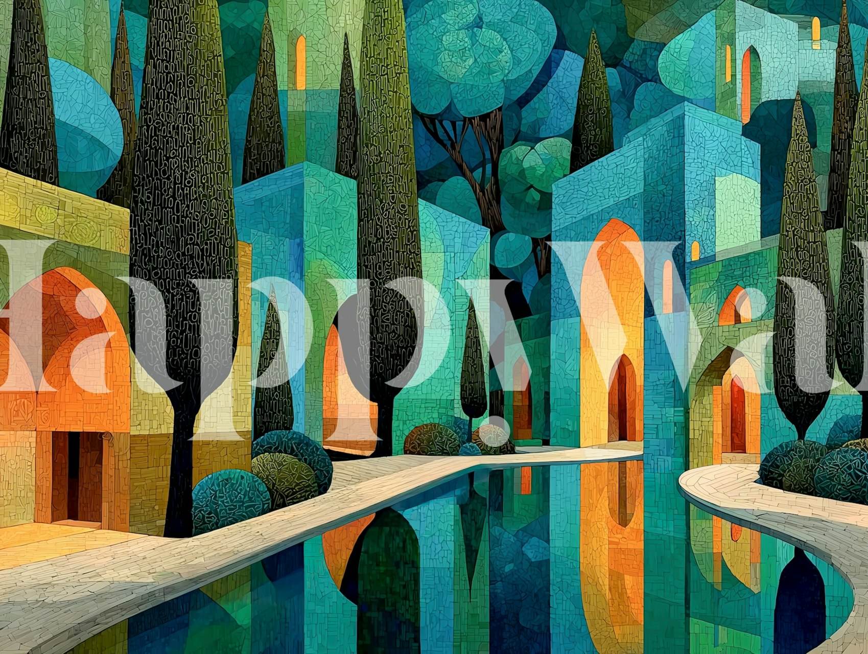 Mystical Cityscape wallpaper displayed in a room