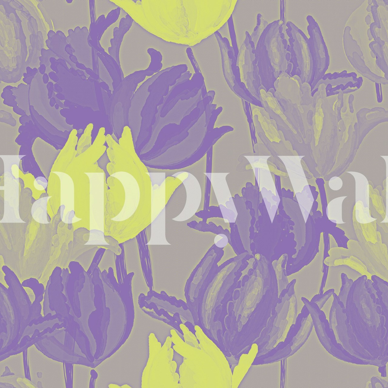 Purple and yellow tulip floral wallpaper with a textured style