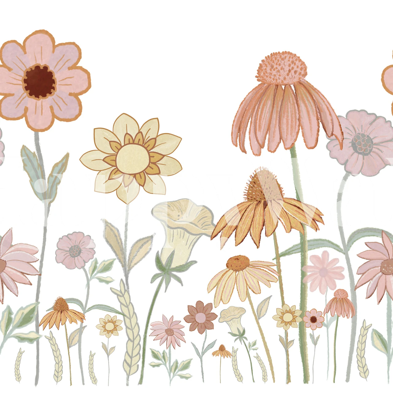 Watercolor flowers in pastel colors, floral design wallpaper