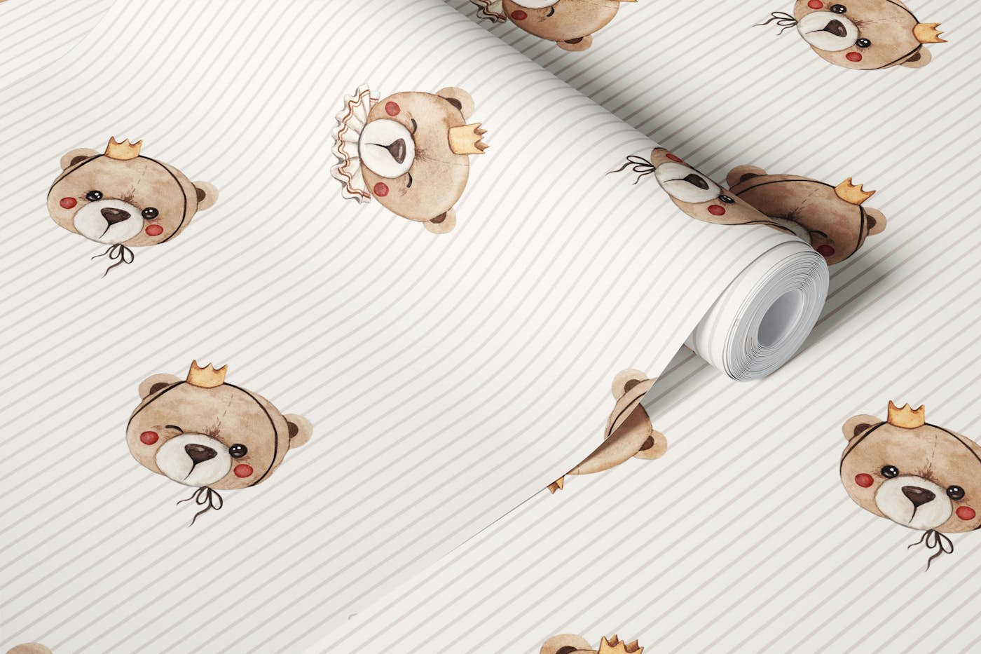 Royal Teddy Bears - stripes wallpaper roll