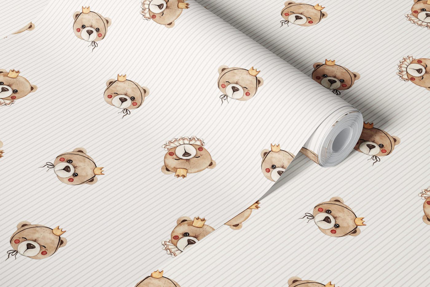 Royal Teddy Bear - stripes small wallpaper roll