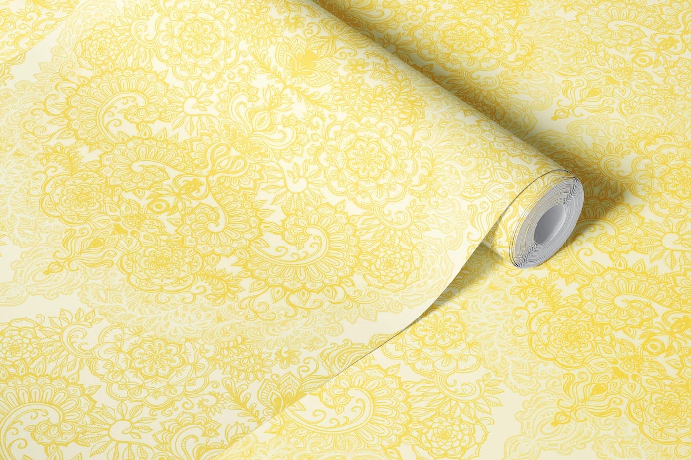 Victorian Lace in Sunny Pale Yellow wallpaper roll