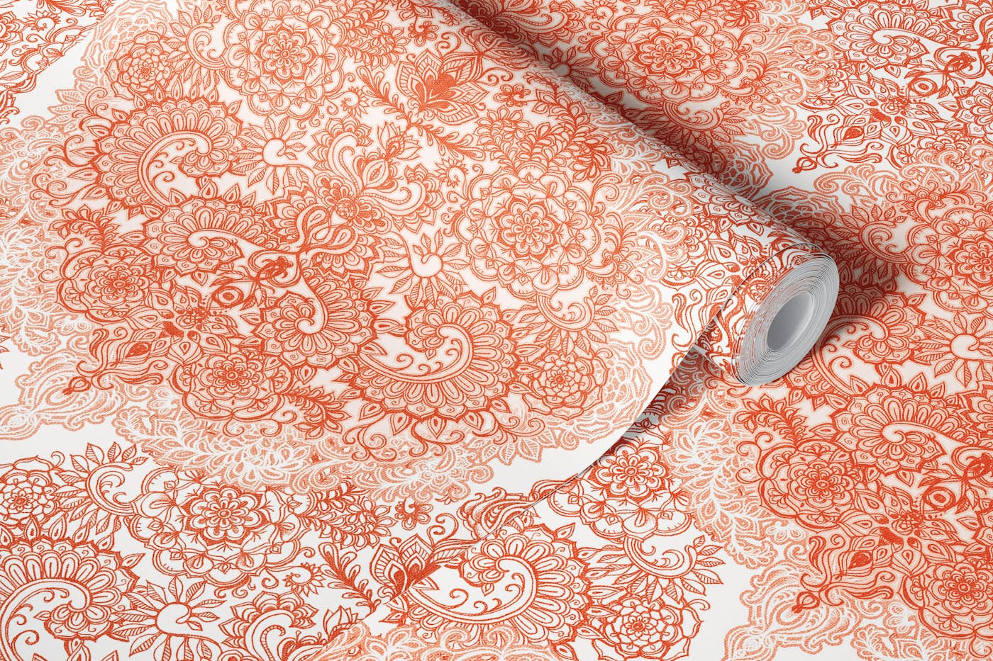 Soft Indian Red Bohemian Victorian Lace wallpaper roll