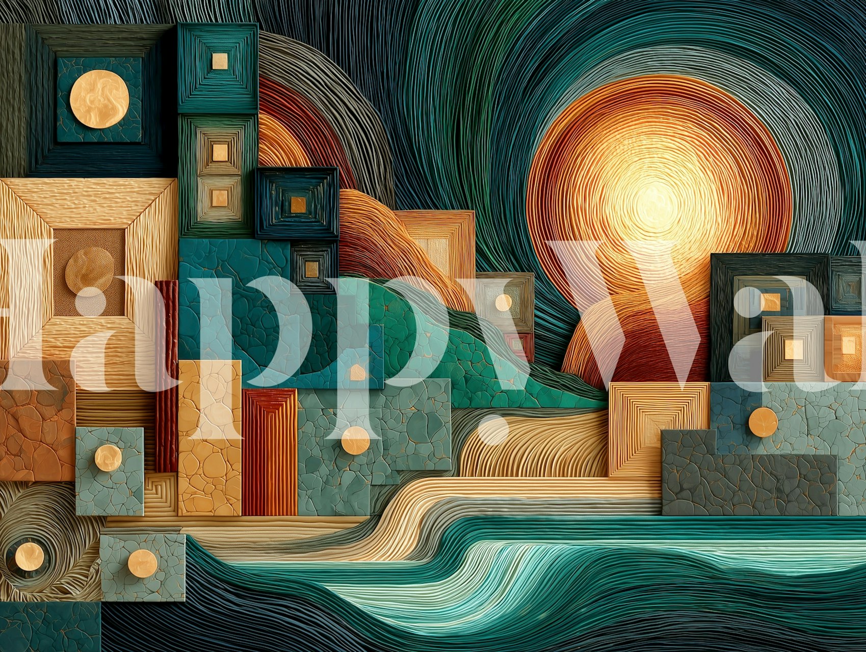 Sunlit Abstract Landscape wallpaper in a room