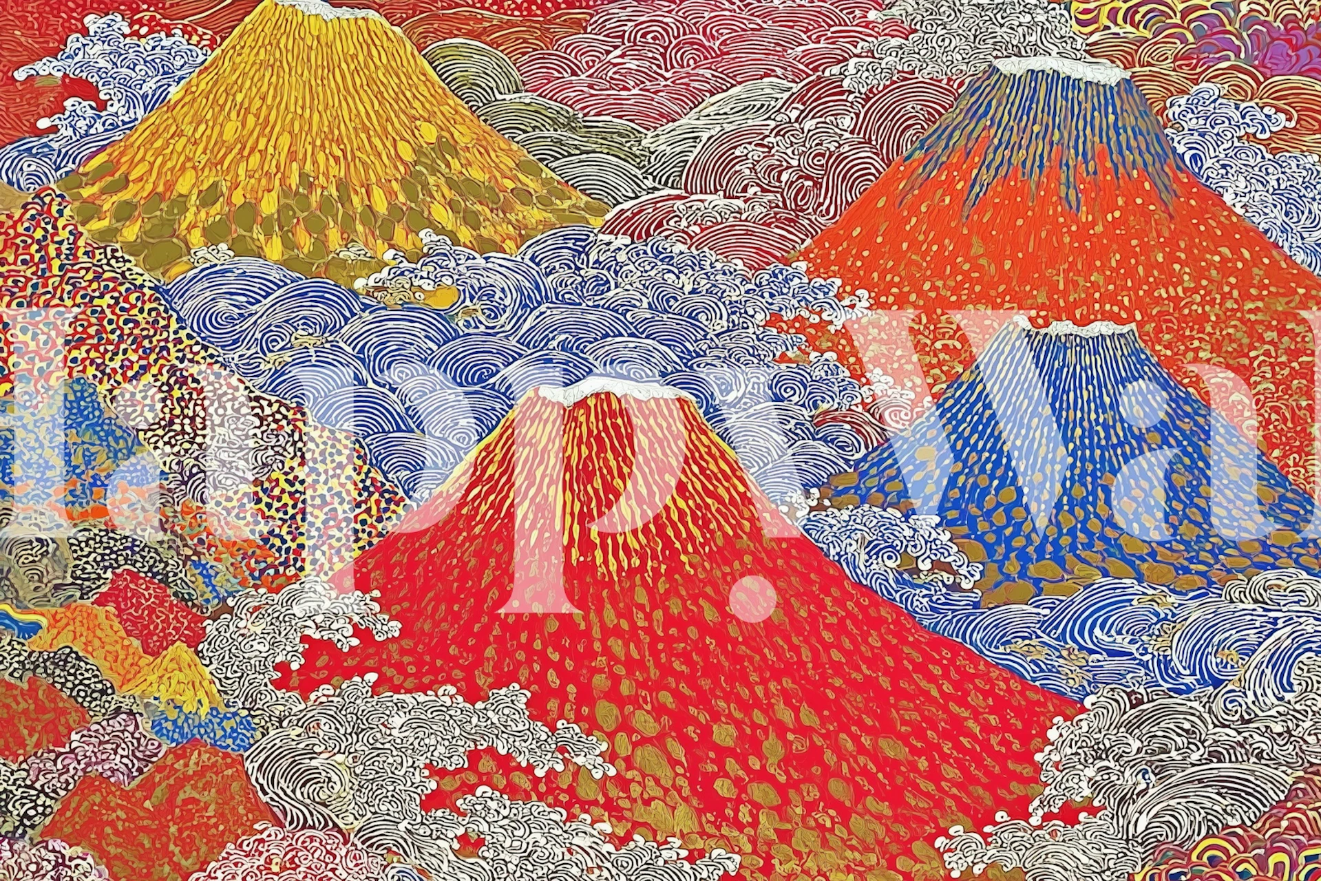 Vibrant volcano wallpaper in a decorated room