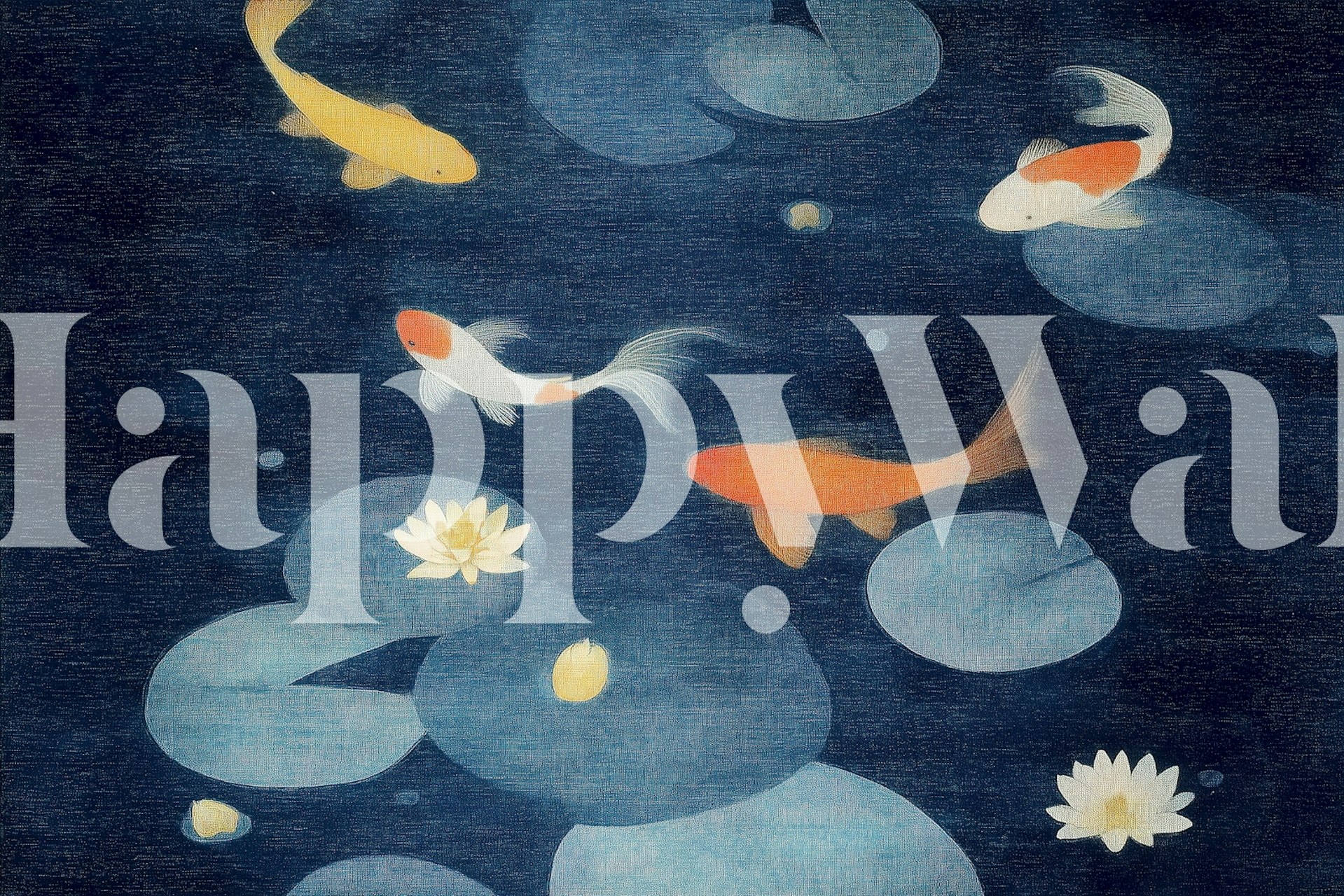 Koi fish swimming among water lilies in a tranquil pond wallpaper