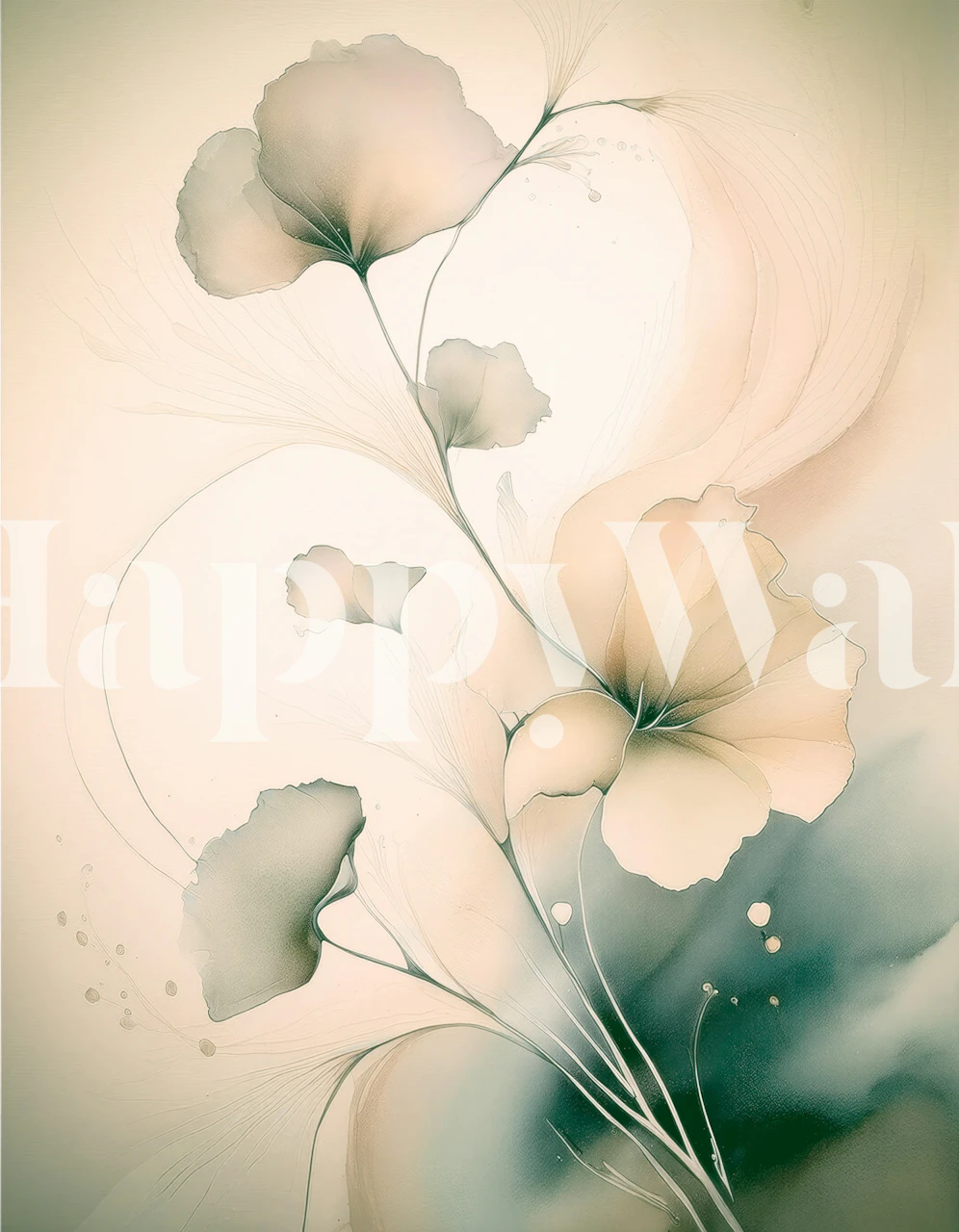 Delicate flowers in soft pastel colors on elegant wallpaper