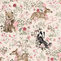 Pink Forest Animals - cream small papiers peint