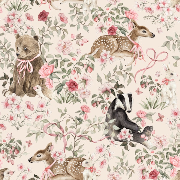 Pink Forest Animals - cream small