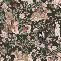 Pink Forest Animals - dark small papel de parede