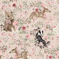 Pink Forest Animals - beige small wallpaper