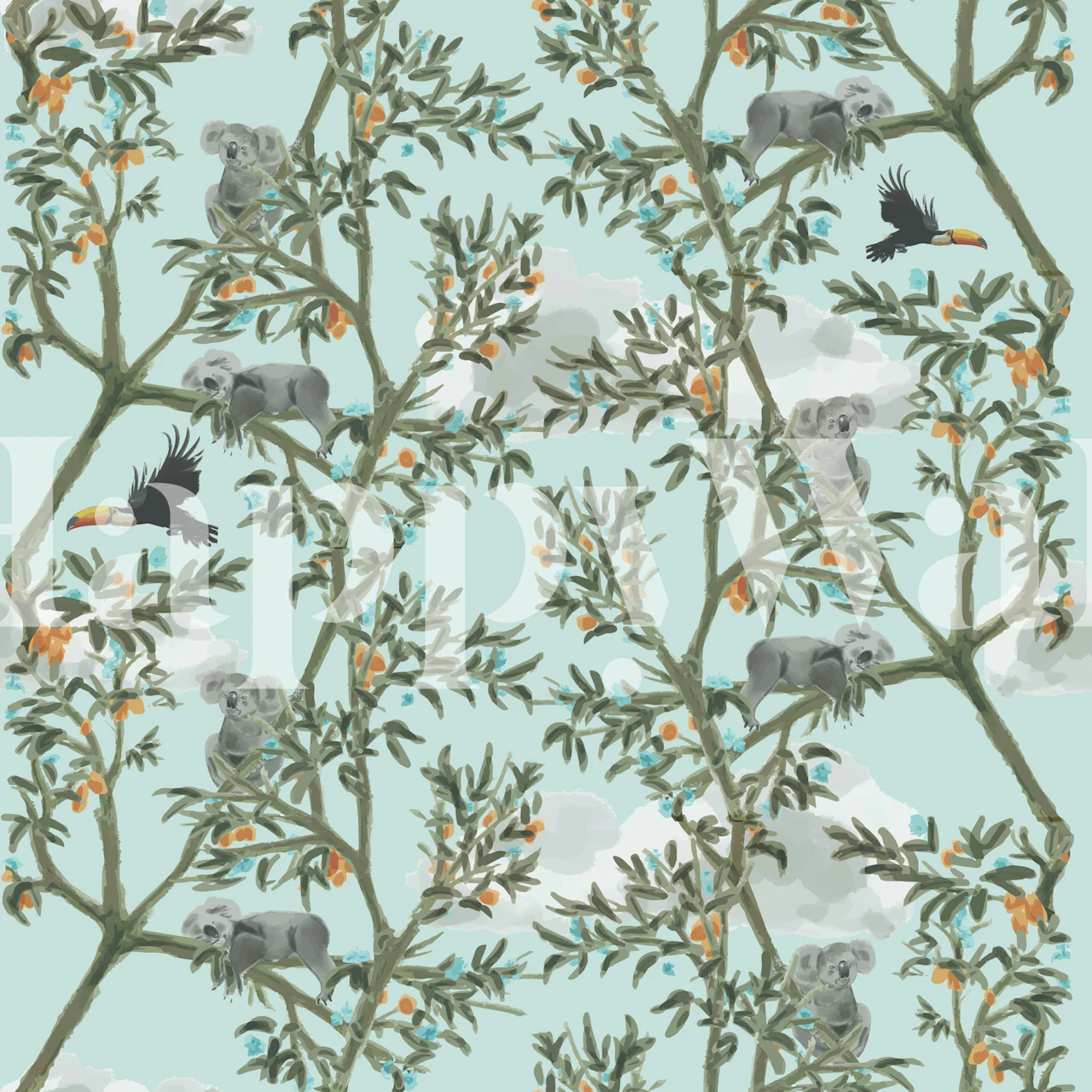 Lazy Koalas wallpaper design in a room