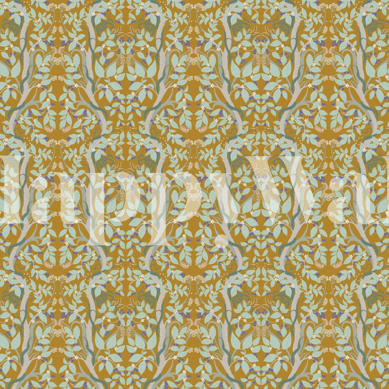 Blackberries in Mustard Mural wallpaper in a room