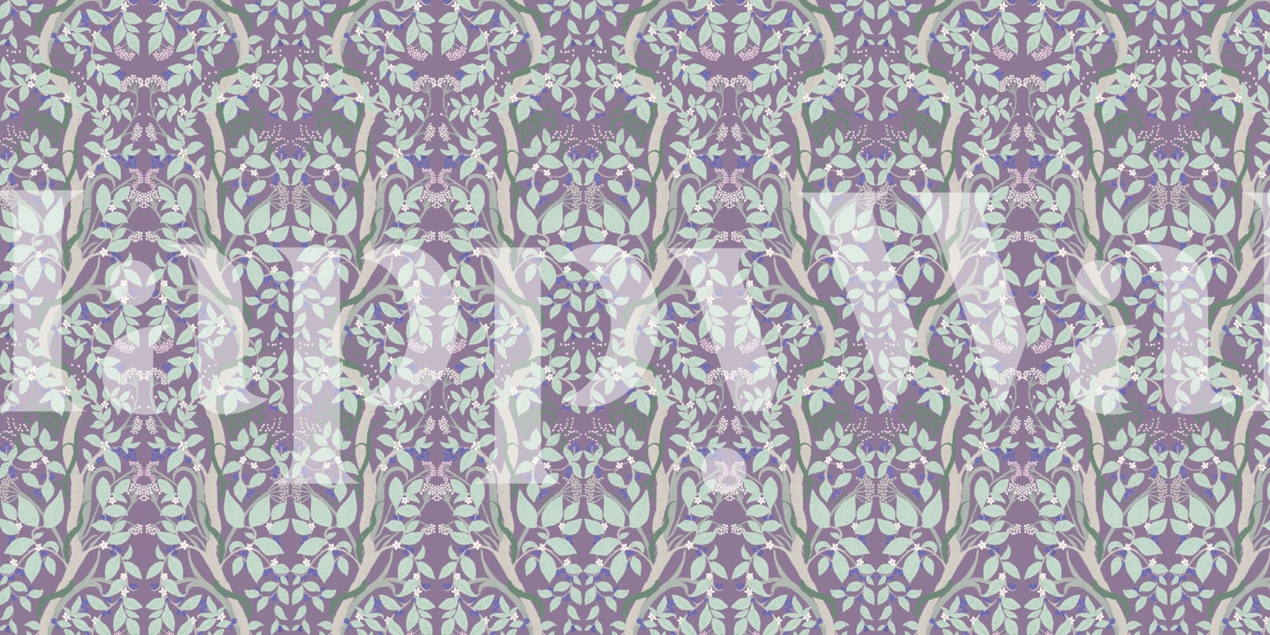 Purple floral pattern with blackberries and green leaves wallpaper
