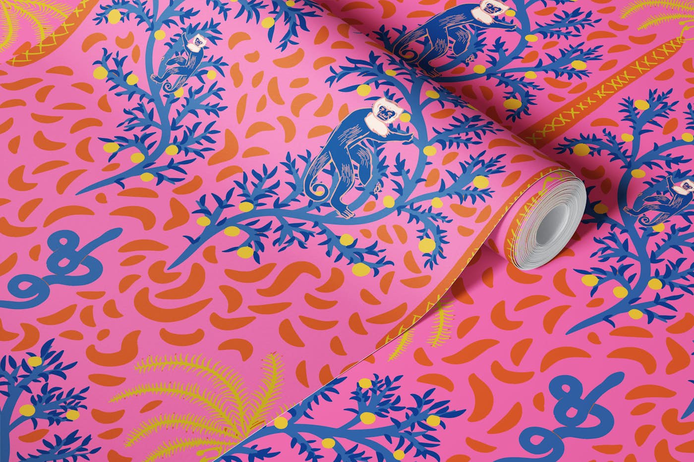 Paradise Snakes in Magenta Pink wallpaper roll