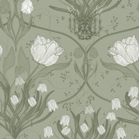 Art Nouveau Flourishing Woodland - Sage Green wallpaper