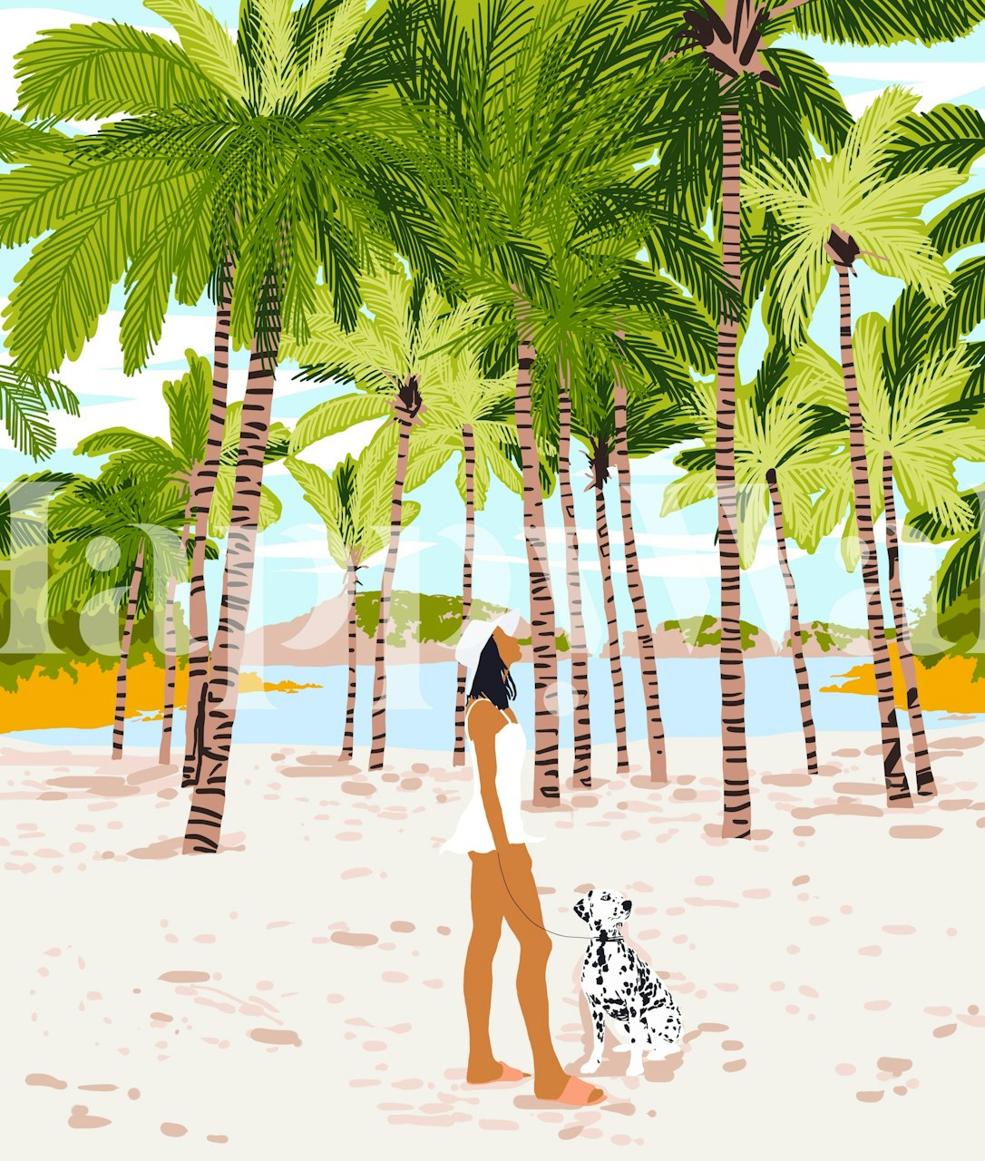 Tropical palm trees with a beach background wallpaper