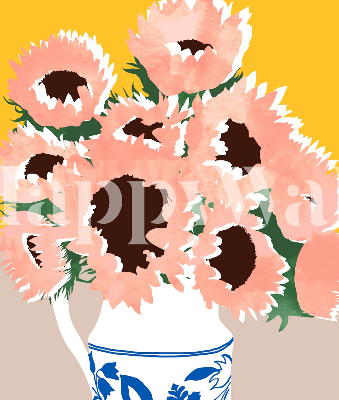 Vibrant wallpaper with flowers in a room