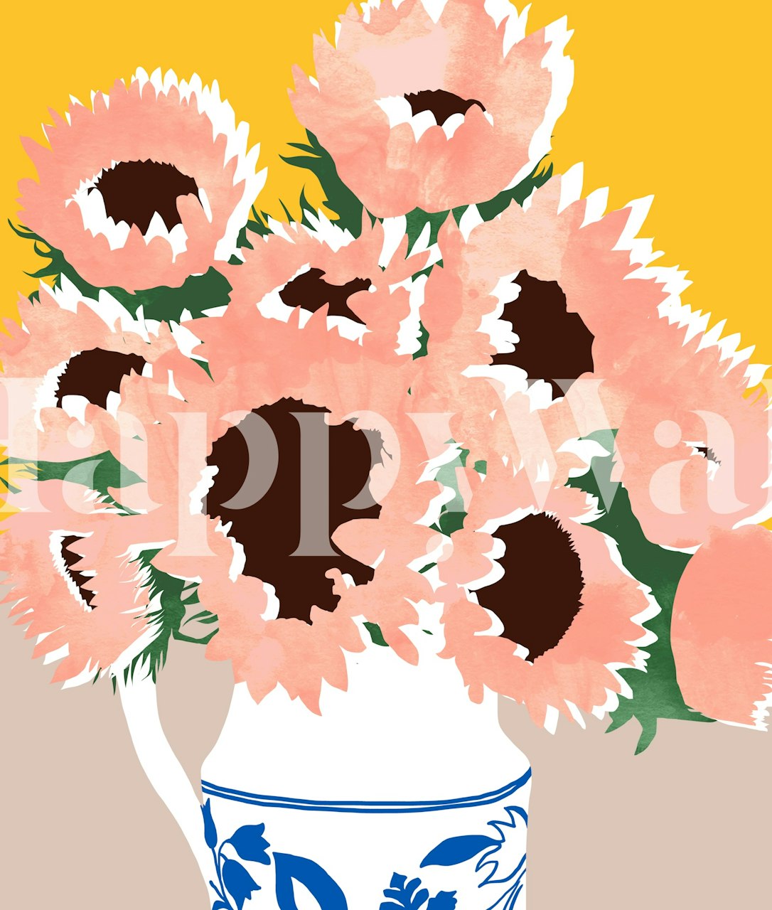 Vibrant wallpaper with flowers in a room