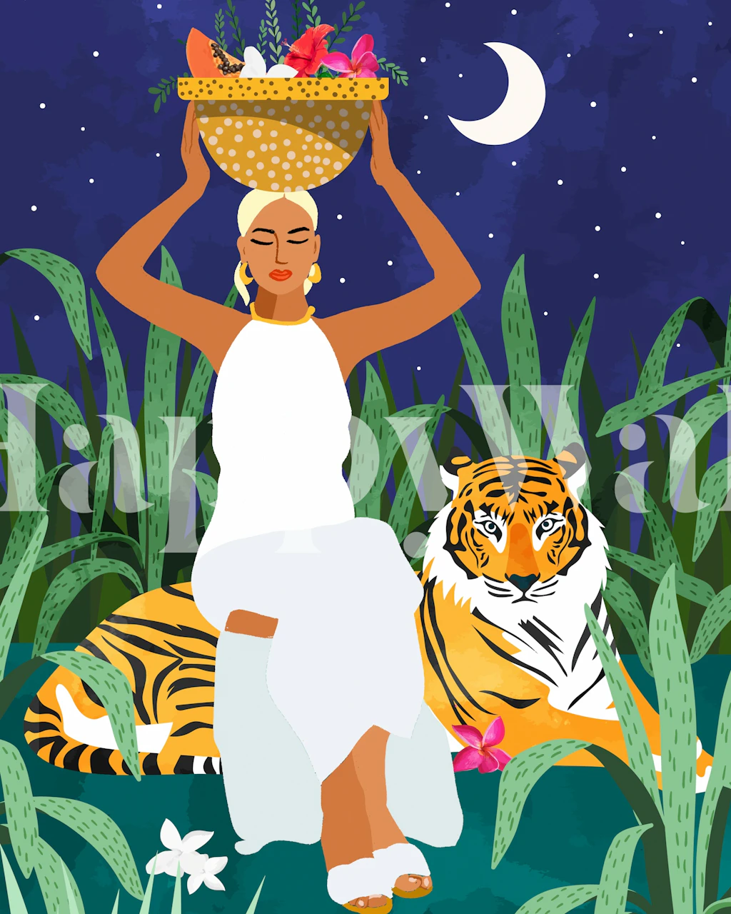 Midnight Tiger Forest wallpaper in a room