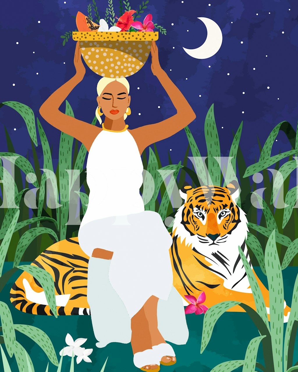 Midnight Tiger Forest wallpaper in a room