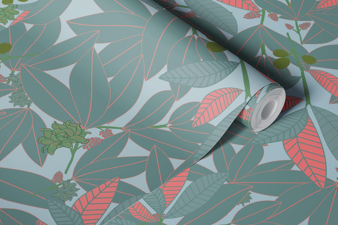 Magnolia Leaves In Grey wallpaper roll