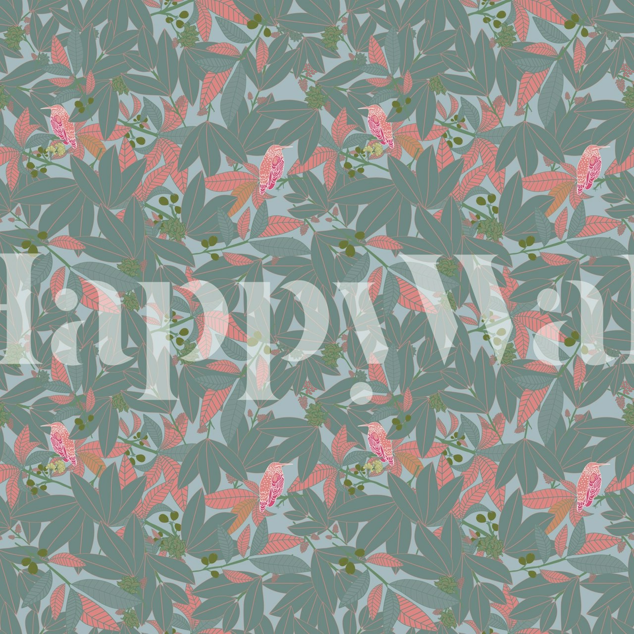 Pink floral leaves on grey background wallpaper