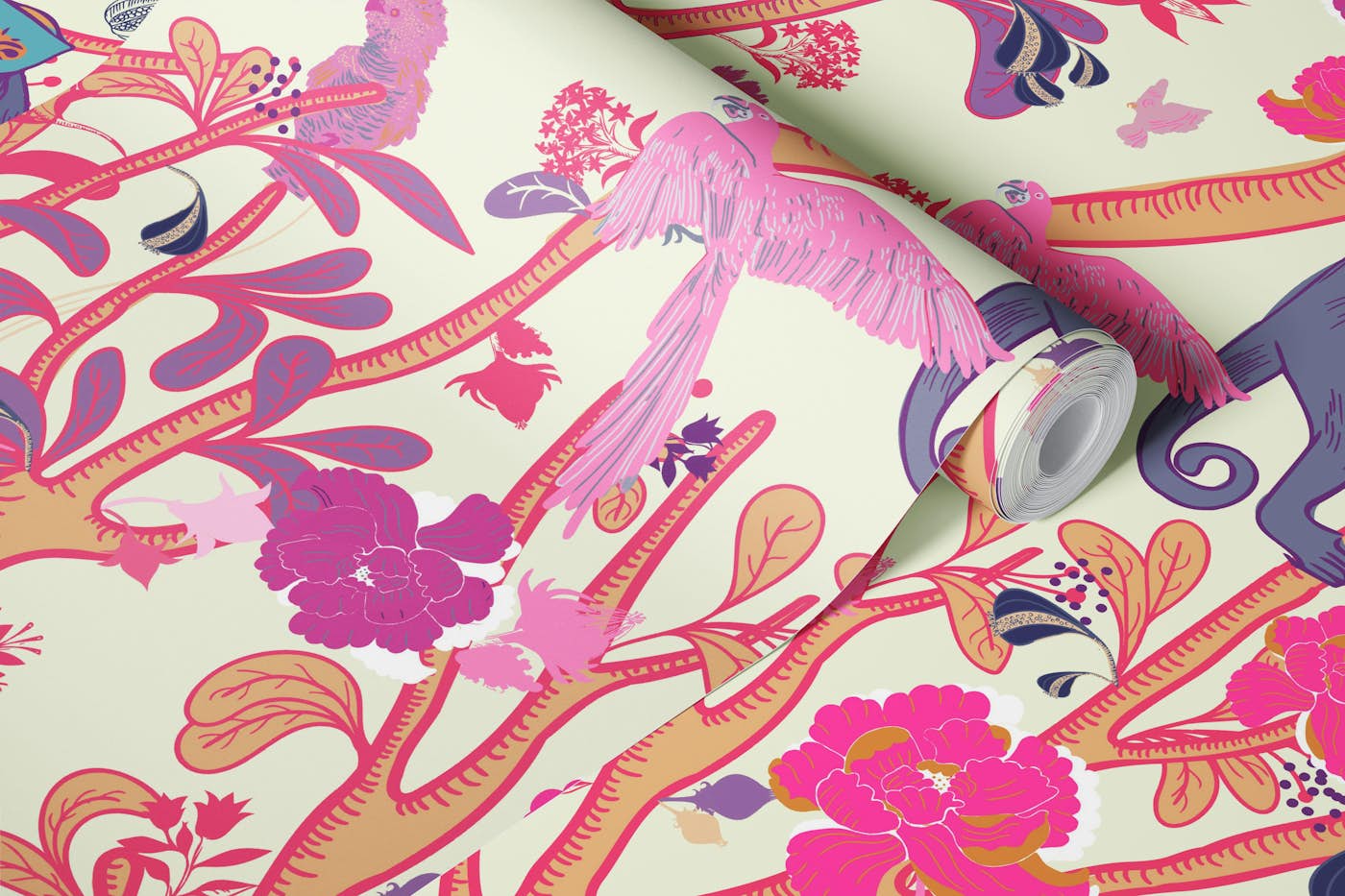 Capuchin Monkeys In Magenta Pink wallpaper roll