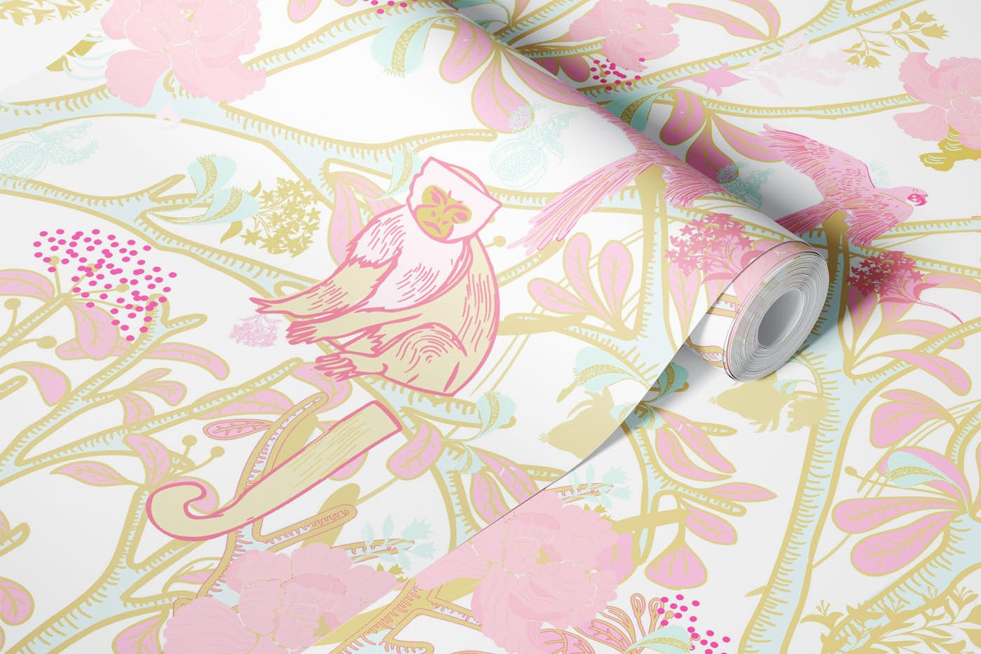 Capuchins in Pastel Pink wallpaper roll