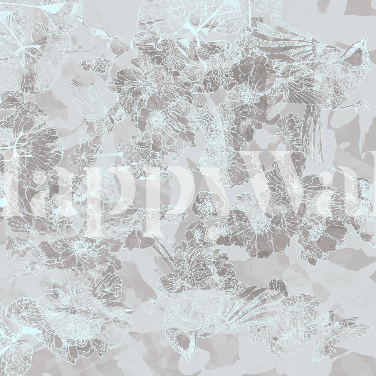 Soft pastel floral pattern with birds wallpaper