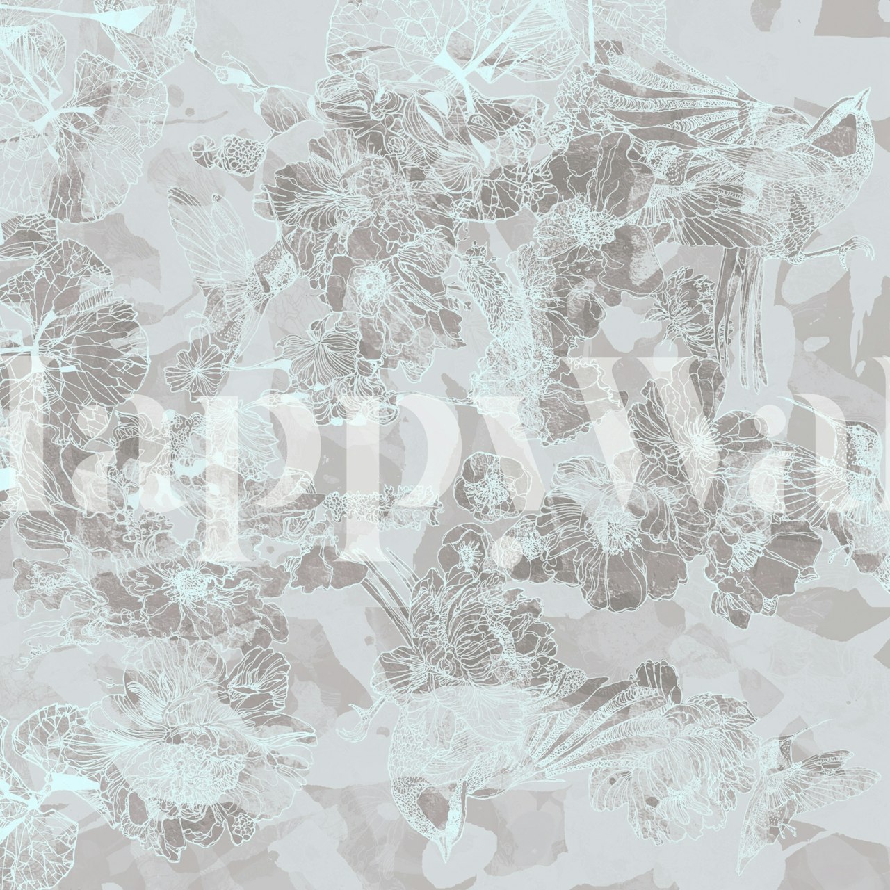 Soft pastel floral pattern with birds wallpaper