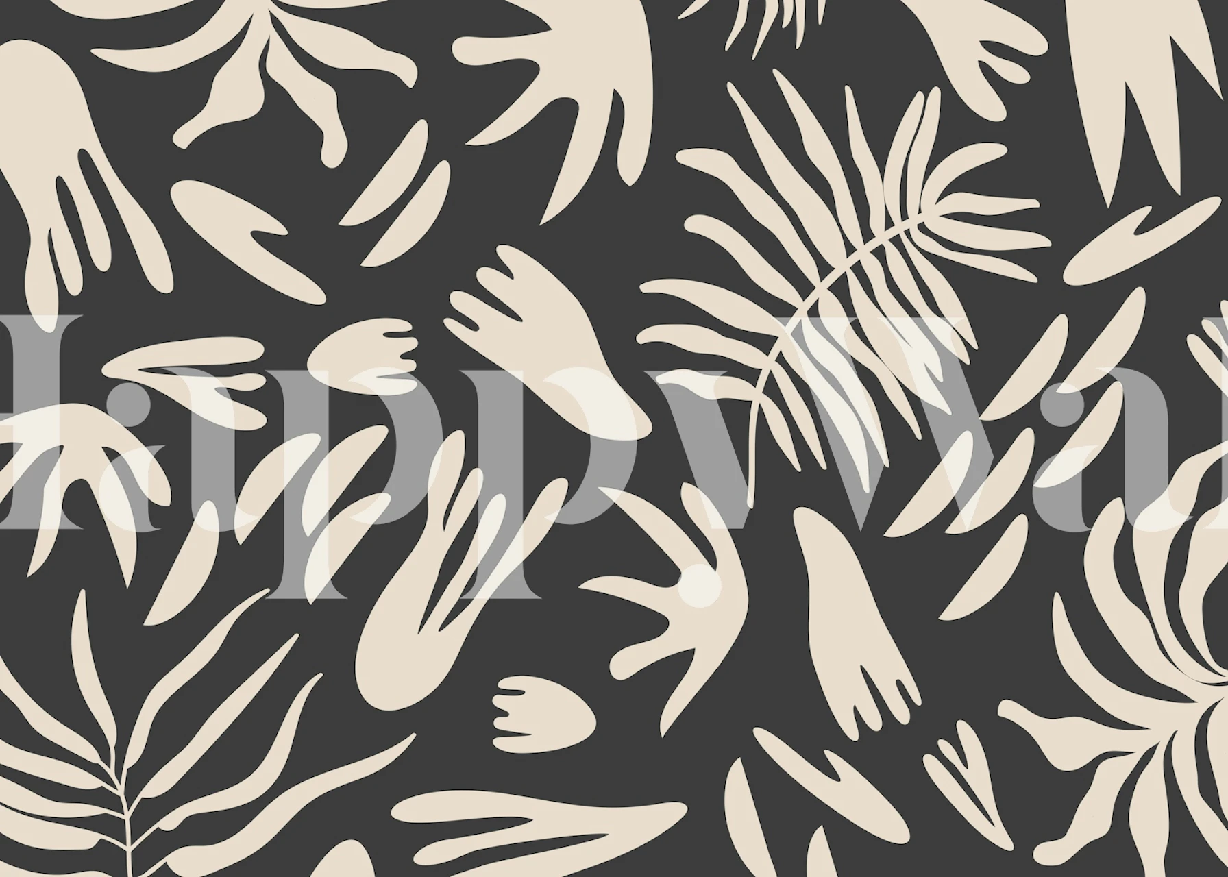 Monochrome botanical leaves wallpaper in a room