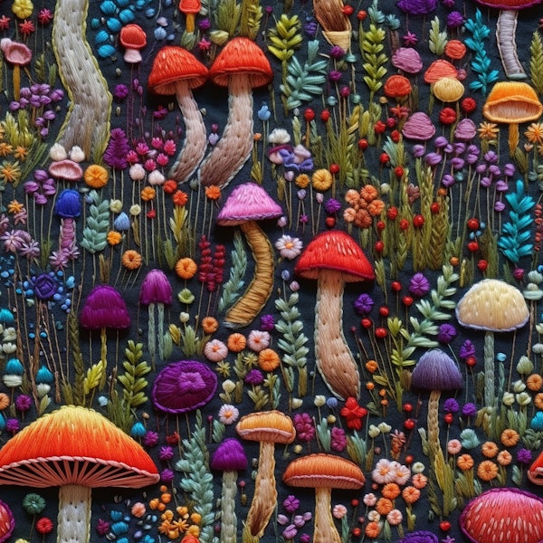 Colourful Mushrooms and Flowers