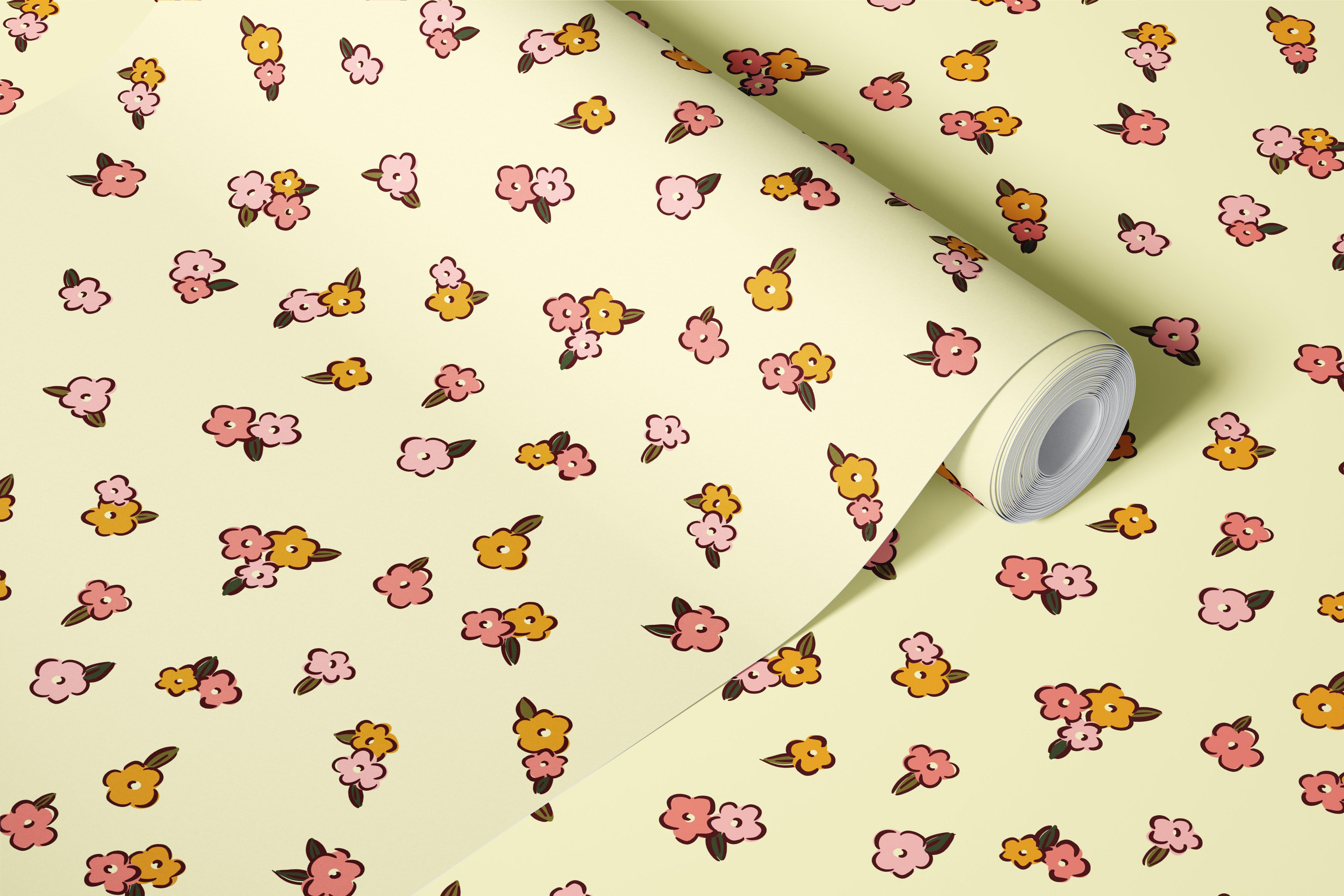 Butter Yellow Floral Wallpaper for Home Decor
