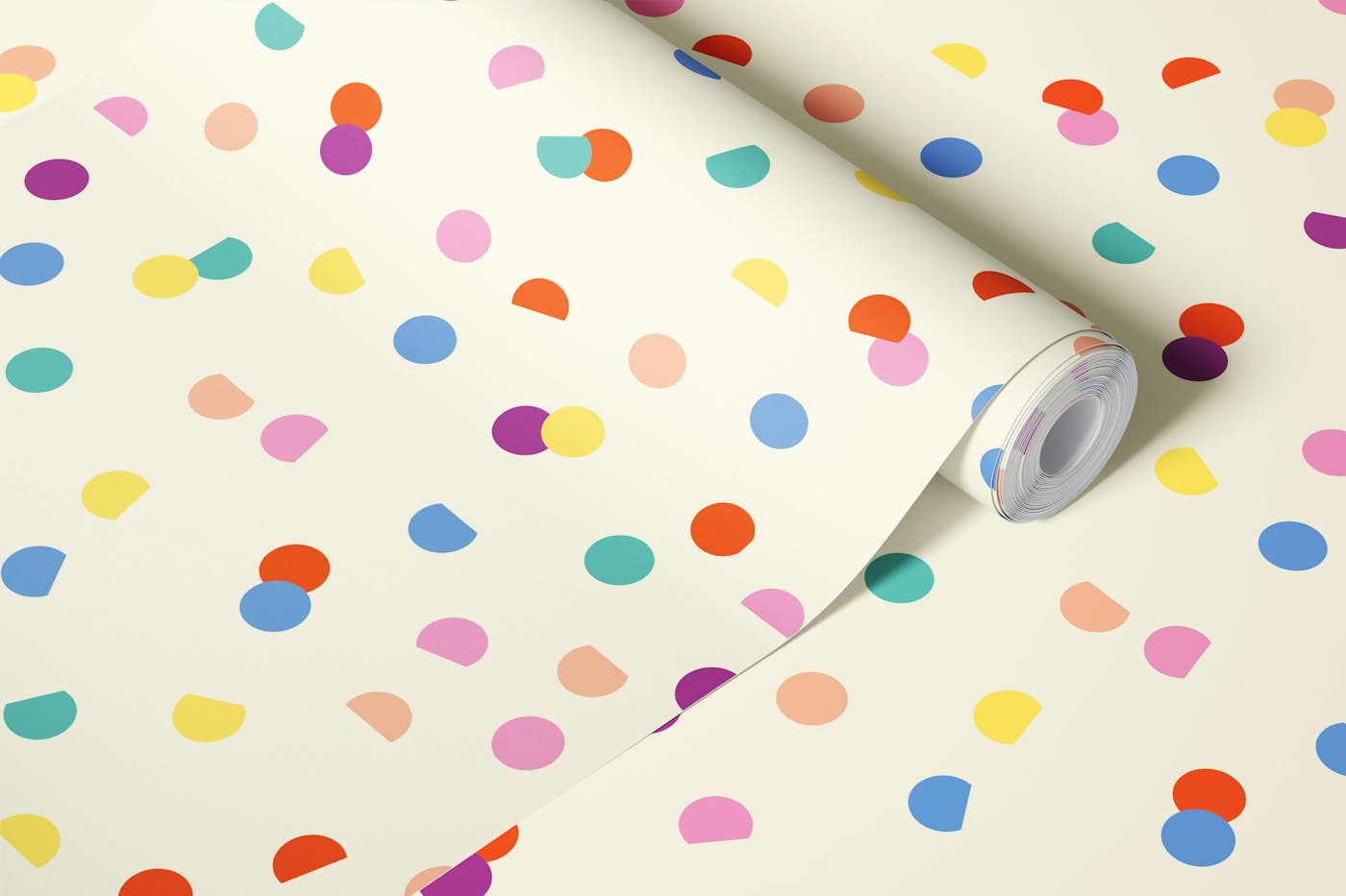 bright Confetti dots on cream wallpaper roll