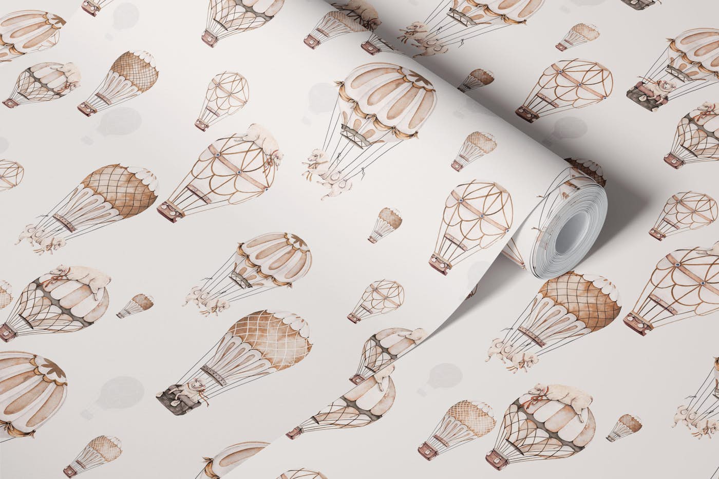 Vintage Balloon and Sheep - sepia wallpaper roll