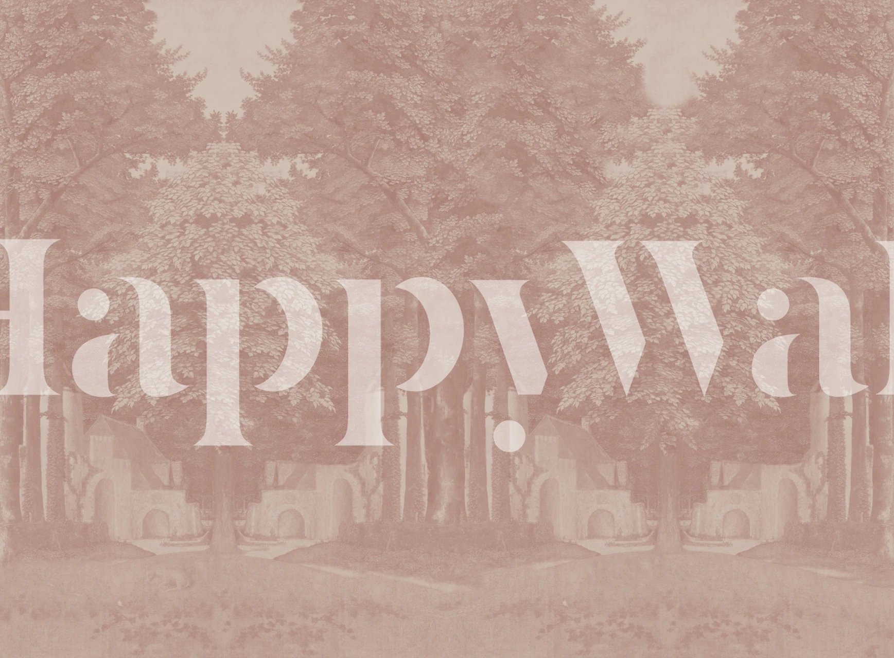 Botanical forest scene with pink trees and soft textures wallpaper