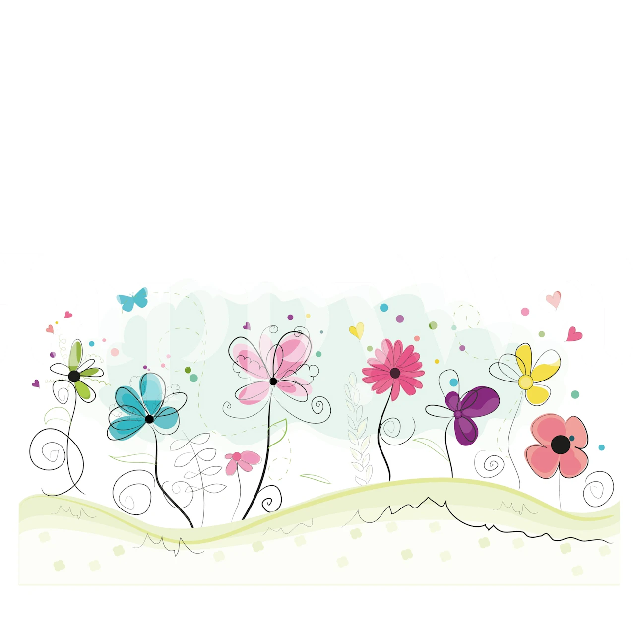 Colorful doodle flowers wallpaper in a room